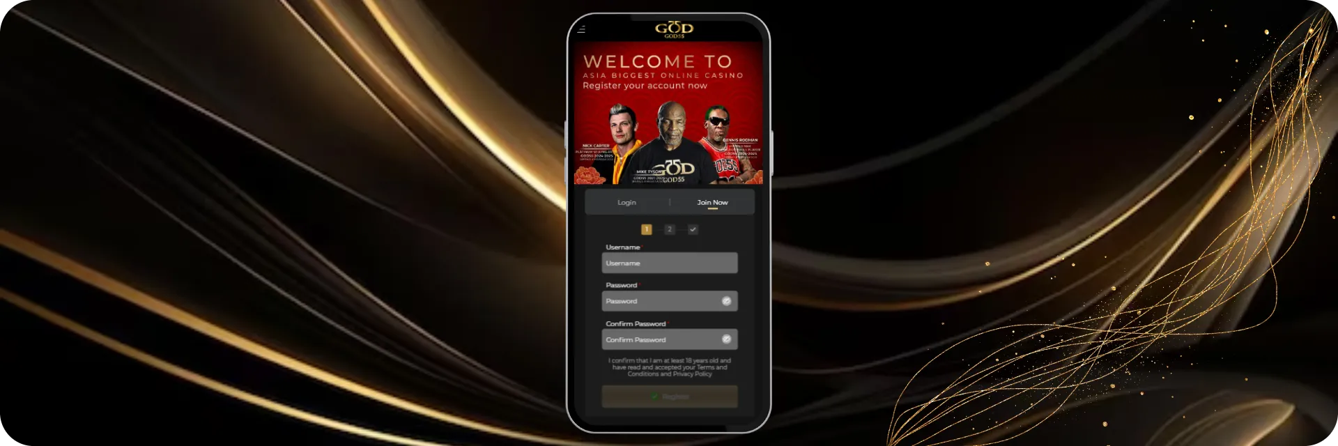 God55 email and password fields