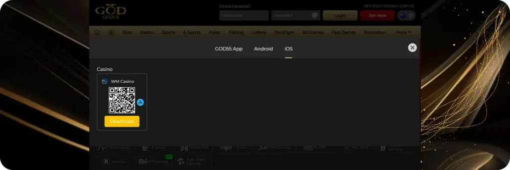 God55 App on iOS