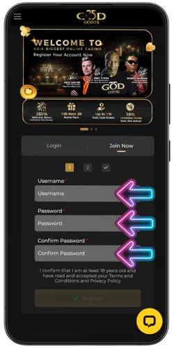 God55 email and password fields