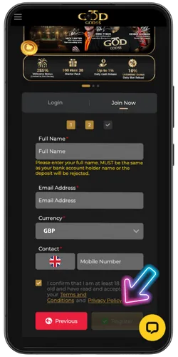 God55 registration confirmation screen